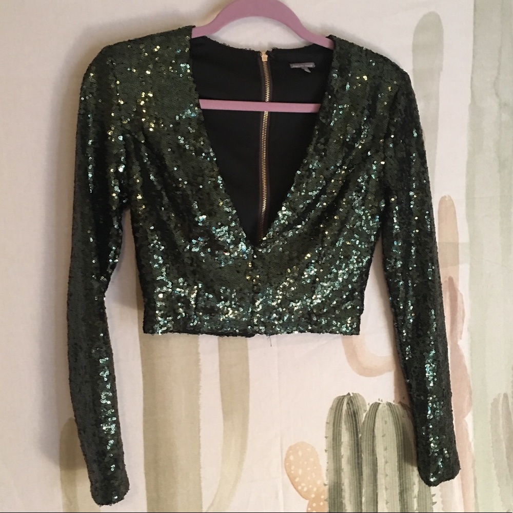 Green sequin crop top